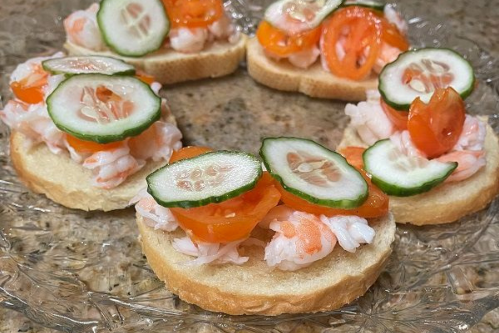 Tomato, Shrimp & Cucumber Crostini