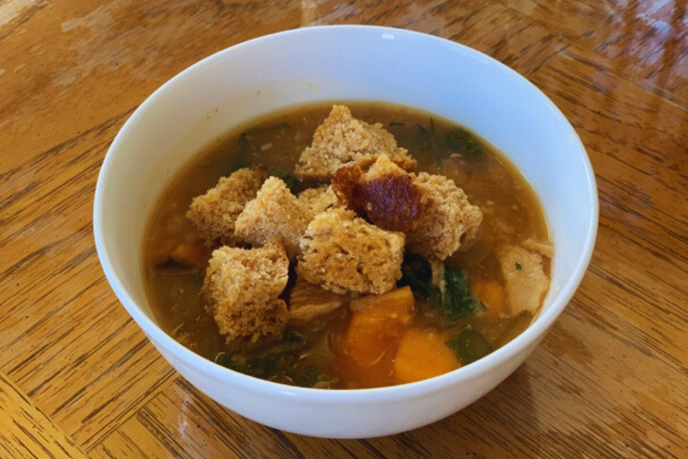 Instant Pot Turkey Tuscan Kale Soup with Homemade Sourdough Croutons