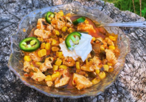 Spicy Summer Soup with chicken and jalapeños